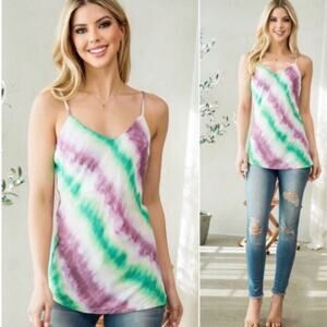 Blue B Junior Lightweight Rayon Tank Top in Colorful Purple & Green Tie Dye
